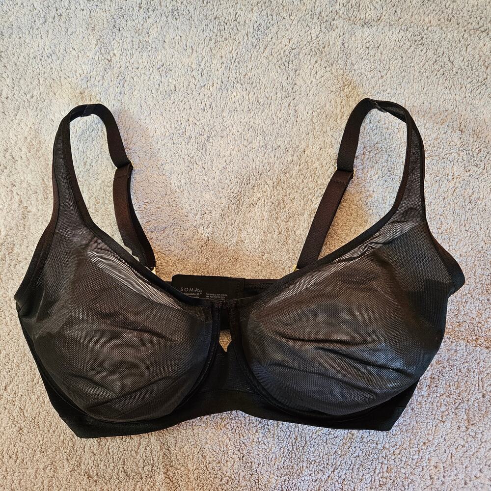 Soma Unbelievable Lift Scoop Balconette Bra 36DDD Black Underwire Full Coverage